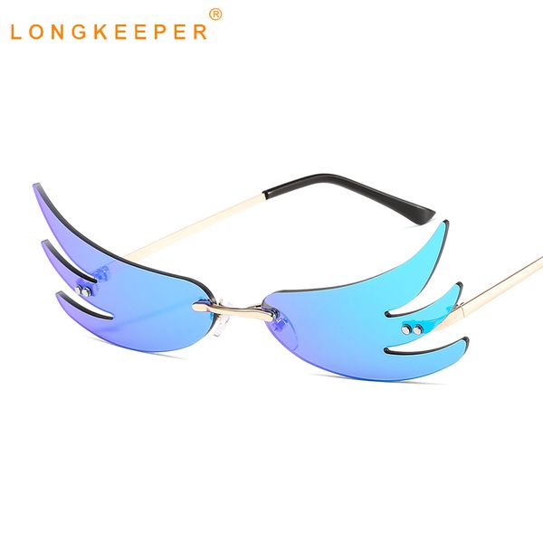 

luxury fashion rimless sunglasses women wing sun glasses vintage shades for ladies mirror eyewear uv400 gafas de sol mujer, White;black