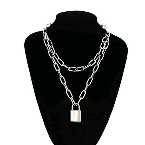 

locks pendant long chain collar necklace harajuku punk choker men women necklaces fashion jewelry hip hop clothes accessories, Silver