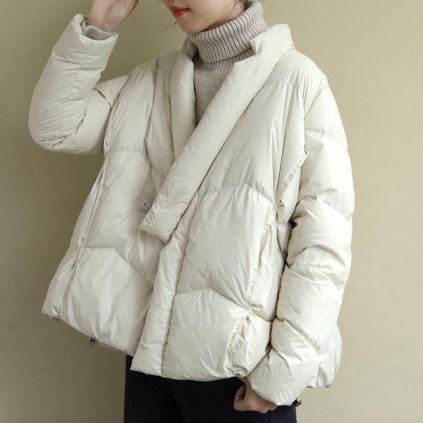 

2020 new winter women korean white duck down jacket female ultra light warm coat ladies v-neck solid color short parkas s163, Black