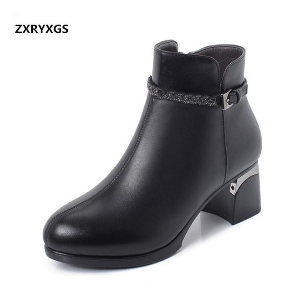 

high end fashion elegant full genuine leather boots women boots 2020 new comfort inside plush wool warm winter snow, Black