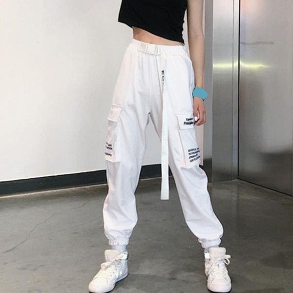 

wish женщины mid взлет спортивная брюки брюки брюки грузовые casual бегуны running hip hop style streetwear осень, Black;white