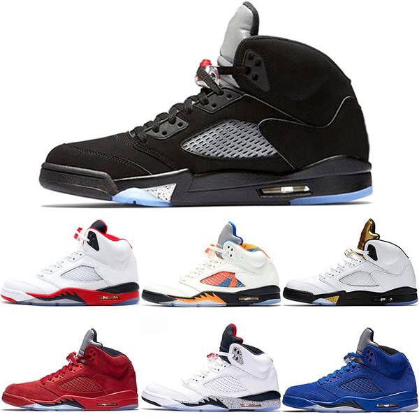 

mens 5 5s basketball shoes international flight blue suede olympic og metallic black white cement fire red sport sneaker size 41-47
