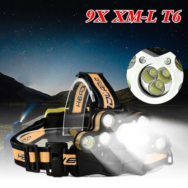 

headlamps 45000 lm 9x xm-l t6 led rechargeable headlamp headlight travel head torch powerful laser pointer #3s22