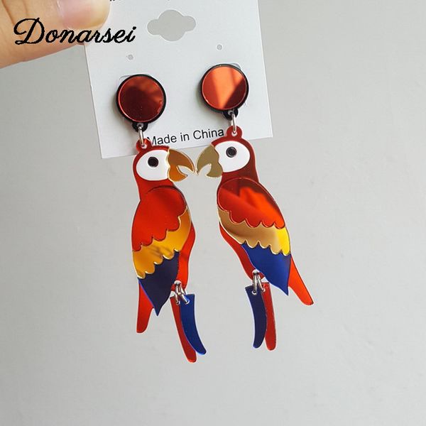 

donarsei cute colorful parrot acrylic earrings for women acetate fashion animal bird long drop dangle earrings party, Silver