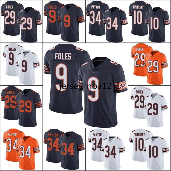 

chicago nfc bears men #9 nick foles 10 mitchell trubisky 29 tarik cohen 34 walter payton women youth jersey, Black;red