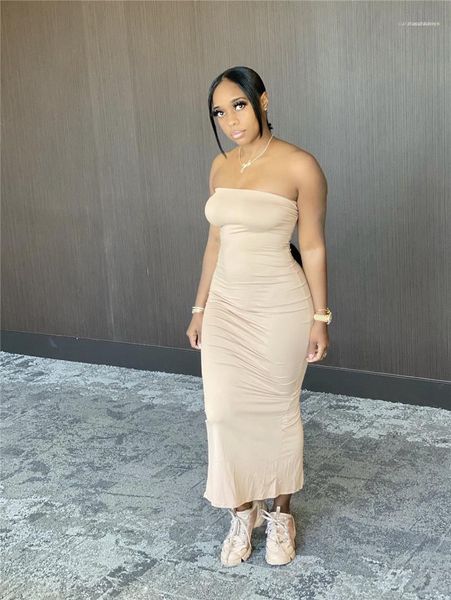 

strapless skinny dress casual natural color loose dresses womens mid-calf dresses fashion sleeveless bodycon dresses sexy, Black;gray