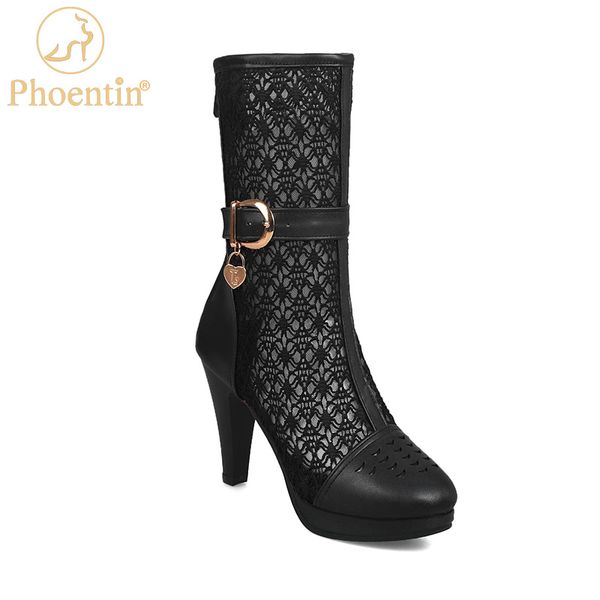 

phoentin black mid calf summer boots woman 2020 mesh booties back zipper hollow out design shoe white platform plus size ft916
