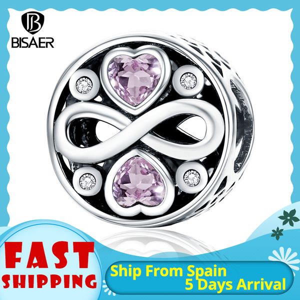 

other 925 sterling silver pink heart crystals, endless love beads & charms fit original bisaer necklace bracelet ecc240