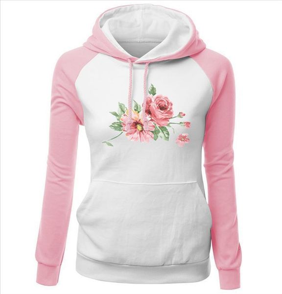 

autumn winter women's sportswear harajuku pink kawaii flower print sweatshirt for female brand kpop clothing cute tracksuit, Black