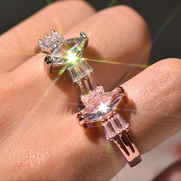 

wedding rings exquisite rose gold plated women ring charming marquise cut zircon bridal jewelry birthday banquet gifts, Slivery;golden