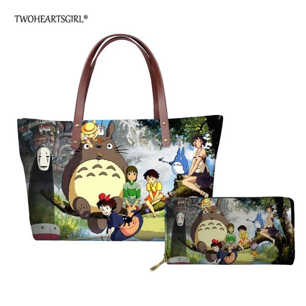 

twoheartsgirl my neighbor totoro neoprene handbag for women casual lady summer beach tote bag large shoulder bag leather wallet