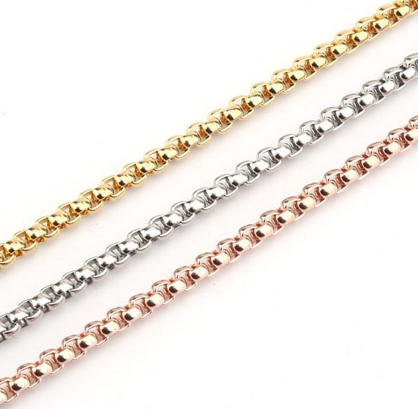 

3mm площади жемчужное ожерелье цепи нержавеющей стали серебро золото розовое золото цепи женщина ювелирных изделий износа цепи (нет кулон, Silver