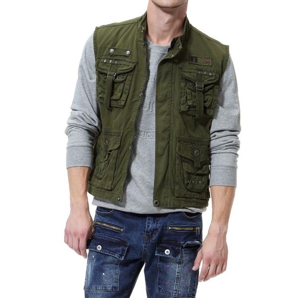 

men's vests vest outdoor hiking multi-pocket cotton jacket, Black;white