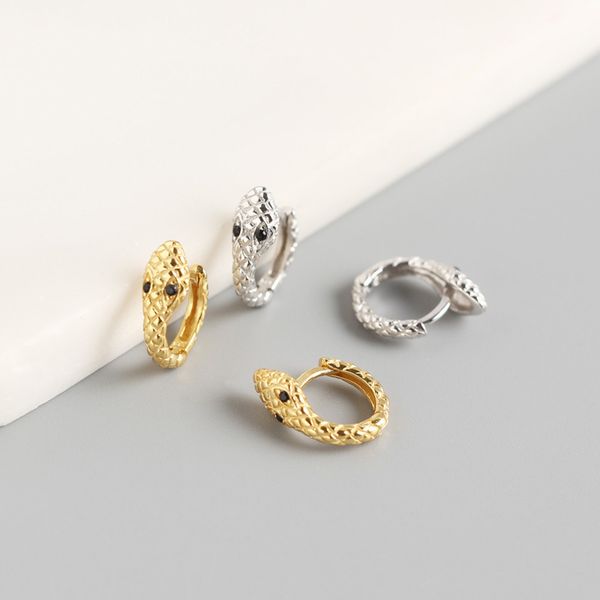 

1pair 7.5mm small 100% authentic 925 sterling silver black eye snake hoop huggie earrings fine jewelry tle1081, Golden;silver