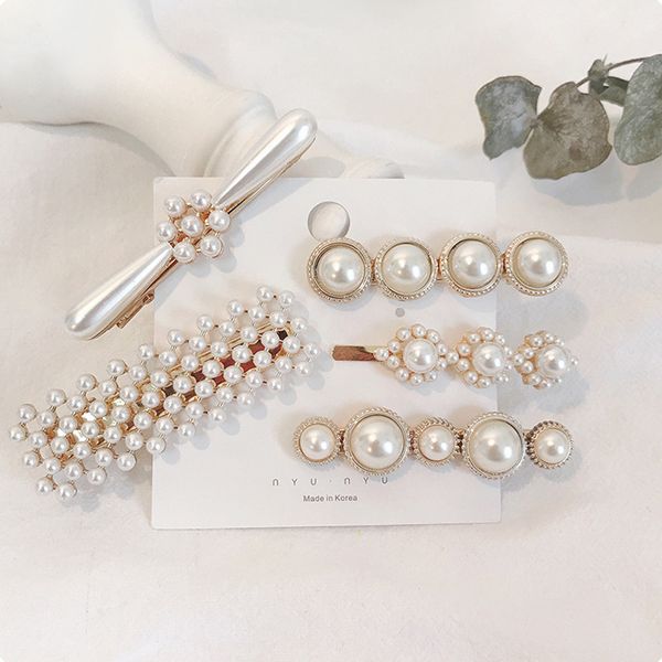 

korea style hair clip pearl simple side clip bow geometric girls animal fashion hair clip headwear accessories for girls, Silver
