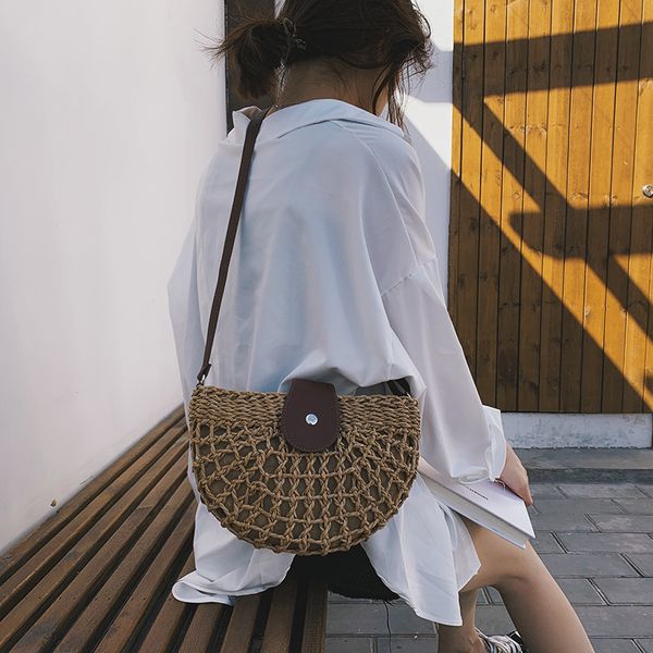 

brand handmade half-round rattan woven straw bag summer women messenger crossbody bags girls small beach handbag 2020