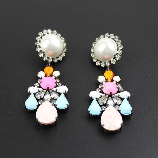 

new fashion pearl colorful fluorescent statement earrings luxury shourouk jewelry crystal earrings for55, Golden;silver
