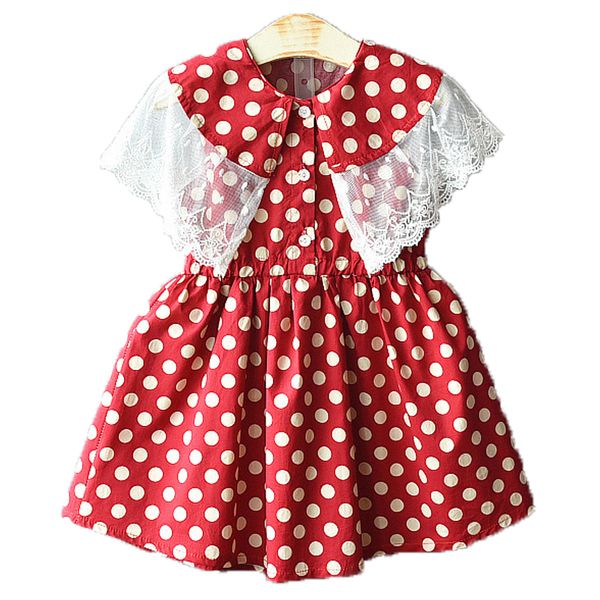 

baby summer girls dot lace dress princess costume party vestidos kids dresses for girls fashion children clothing, Red;yellow