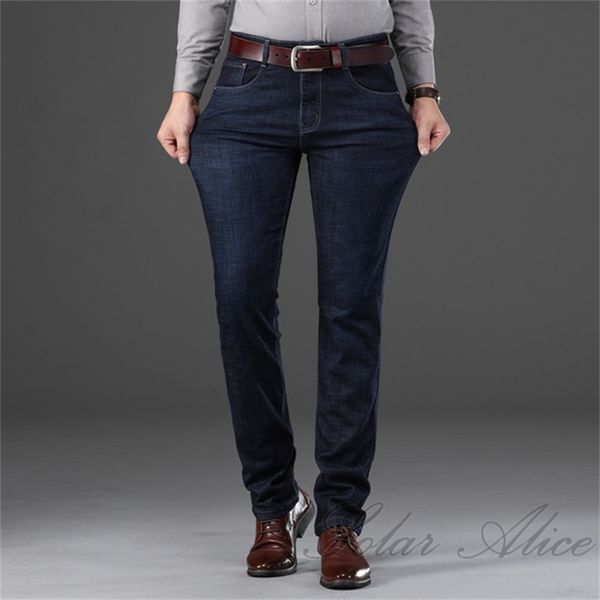 

men's jeans 2021 fall/winter straight mid-waist stretch slim loose business casual pants, Blue