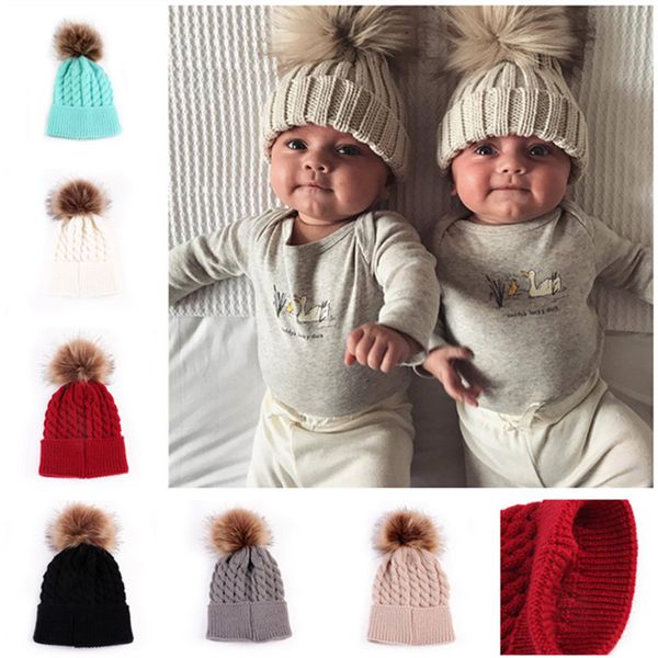 

kids knited hats winter pom poms beanies baby infant skull caps warm crochet hat fedora outdoors popular cap fashion knit hats 0-36m, Yellow