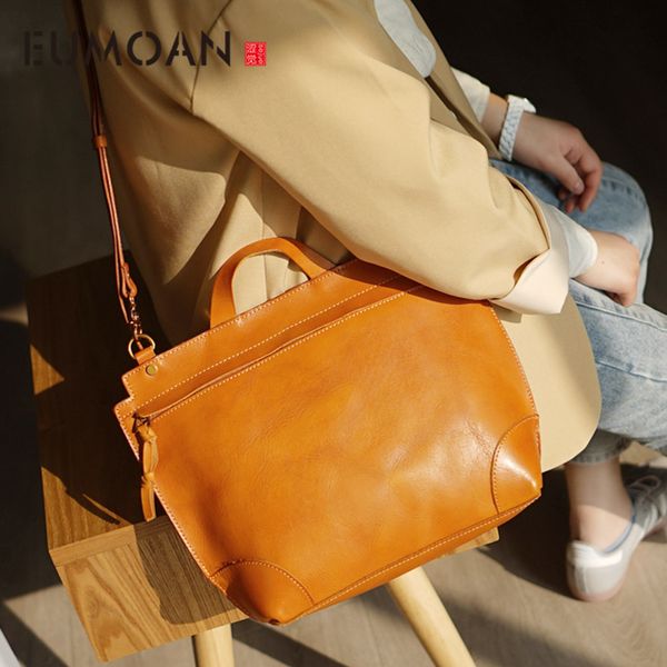 

eumoan handmade old one-shoulder bag, women's leather handbag, leather retro stiletto bag