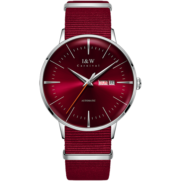 

fashion red sapphire automatic watch carnival new miyota mechanical watch men calendar waterproof relogio masculino, Slivery;brown