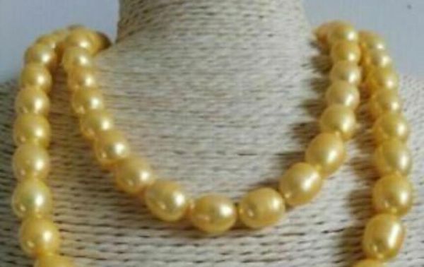 

beautiful 11-13mm golden rice pearl necklace 35" 50, Silver