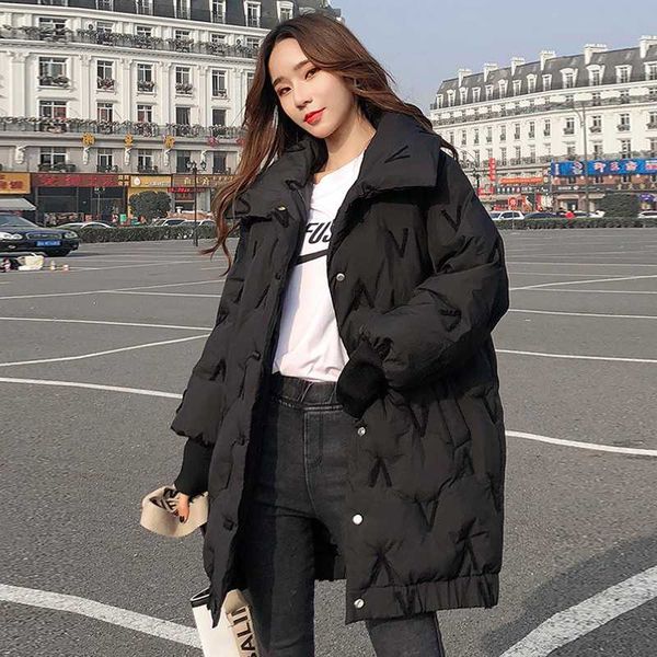

women's down & parkas single breasted long female winter loose jackets 2021 stand collar plus size solid korean style thick outwear, Black