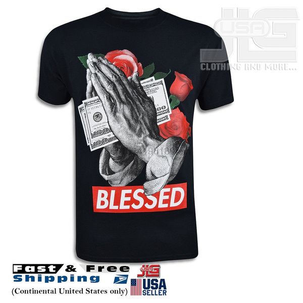 

blessed praying hands rose money graphic screen printed t-shirts 8044 new