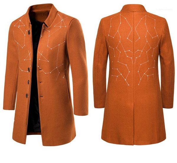 

middle long mens jackets fashion male overcoat embroidery mens wool coats winter solid color plus size, Black