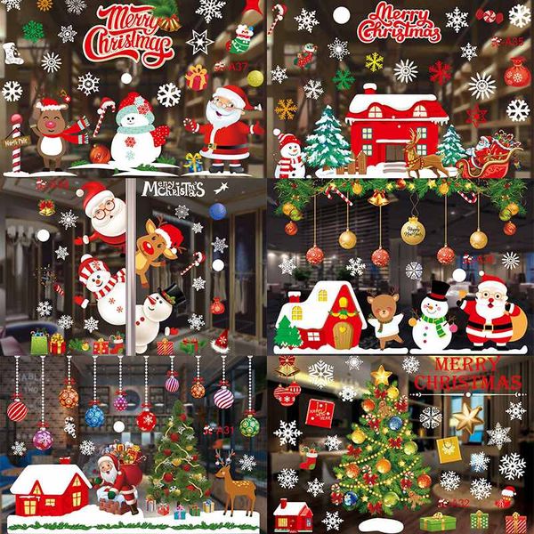 

removable merry christmas window sticker christmas decoration for home pvc wall sticker navidad 2020 happy new year 2021 decor