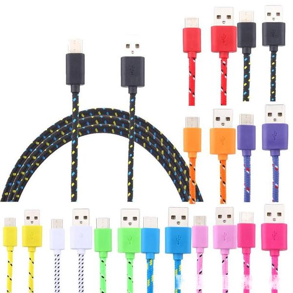 

1m 2m 3m cell phone charge cable for type c micro usb 3ft 6ft 10ft braided wire universal date transmission cable for samsung ing