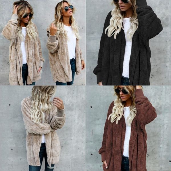 

autumn winter autumn and winter woolen mid-length two-sided cardigan coat cardigan imitation fur coat b4tui, Black