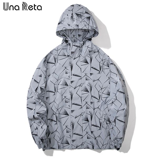 

una reta jacket men new loose party tracksuit coat man hip hop geometric graffiti print reflective noctilucent hooded jacket men, Black;brown