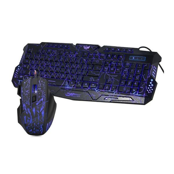 

new j60 english cracked mouse and keyboard set colorful backlit gaming mouse tri-color backlit keyboard wired