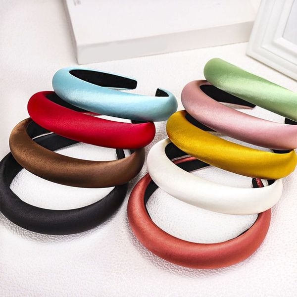 

women vintage round headband shiny bright solid color geometric bandana crown thicken sponge foam padded hair hoop