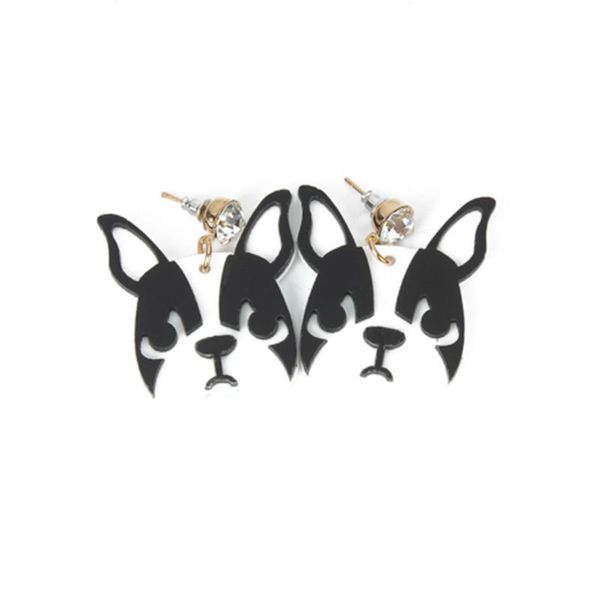 

japan and south korea cartoon funny black puppy ear studs simple fashion student children acrylic pet dog earrings, Golden;silver