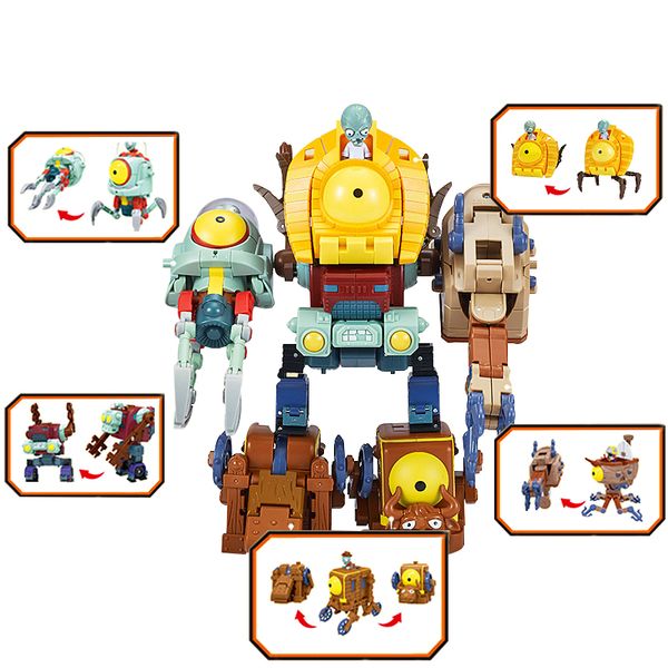 

5 в 1deformation растения против зомби mecha мультфильм модель игрушки полный набор большой выброс мягкий силиконовый аниме рис именинник по