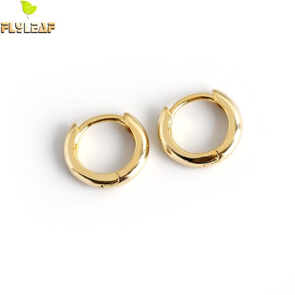 

925 sterling silver smooth gold round hoop earrings for women simple ear buckle lady student fine jewelry flyleaf, Golden;silver