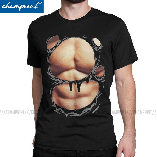 

men t-shirt printed realistic chest six pack abs muscles funny hipster tees man body t shirt round collar clothes gift idea