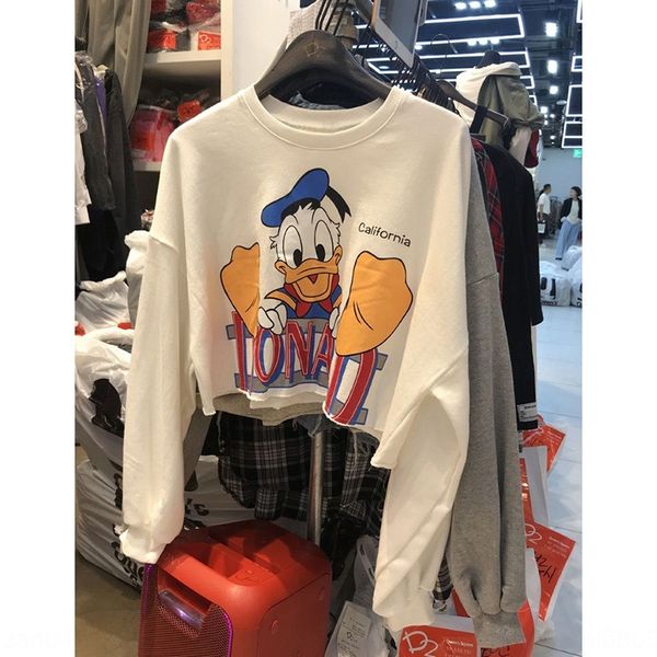 

2020 осень новый белый пупок мультфильм короткий свитер top sweatert футболка sweaterwomen длинным рукавом футболки женские 9lanx, Black