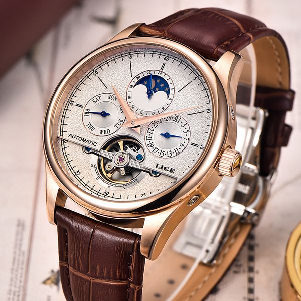 

Mayforest Brand Classic Mens Retro Watches Automatic Mechanical Watch Tourbillon Clock Genuine Leather Waterproof Military Wristwatch