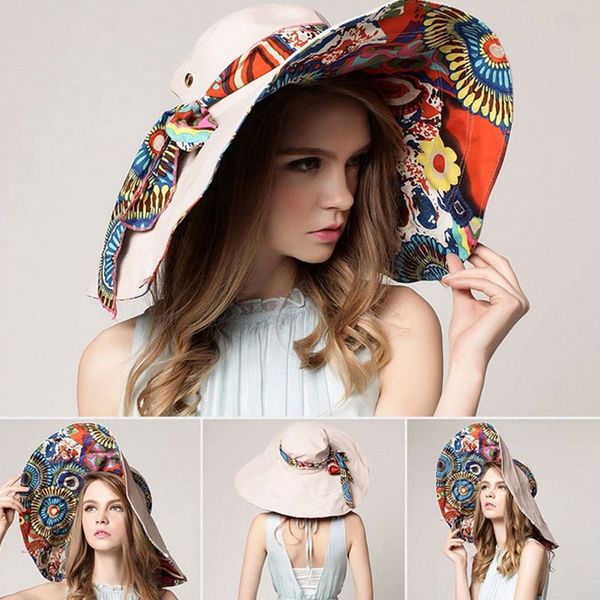 

wide brim hats ly fashion women flower folding brimmed hat sun uv protection outdoor summer beach bowknot do99, Blue;gray