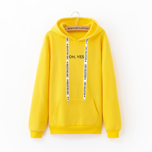 

oh yes letter harajuku casual sweatshirt winter new fleece solid color pullover coat thicken warm loose women hoodies, Black