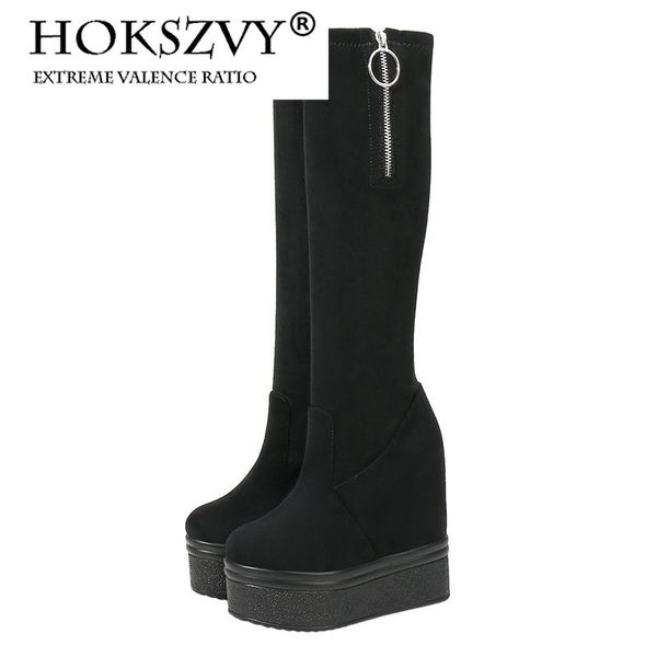 

15cm thickening bottom female boots elastic autumn winter black boots thick platform slim women zyw