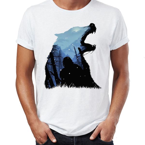 

men's t shirt jon snow and ghost the direwolf game of thrones awesome tee