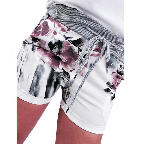 

womens casual floral print high waist bandage drawstring shorts summer shorts feminino feminino cortos mujer 2019 new spodenki, White;black