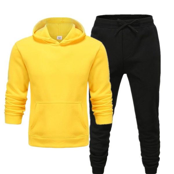

solid color fashion men's hoodie suit brand sportswear men's hip hop sweatshirt + sports pants autumn and winter hooded pullover, Gray