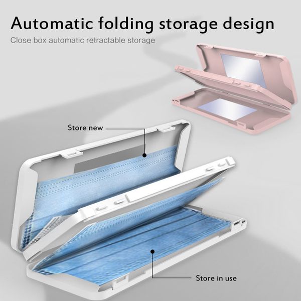 

double-layer face mask storage box with mirror disposable dustproof mask filter keeper case organizer container portable