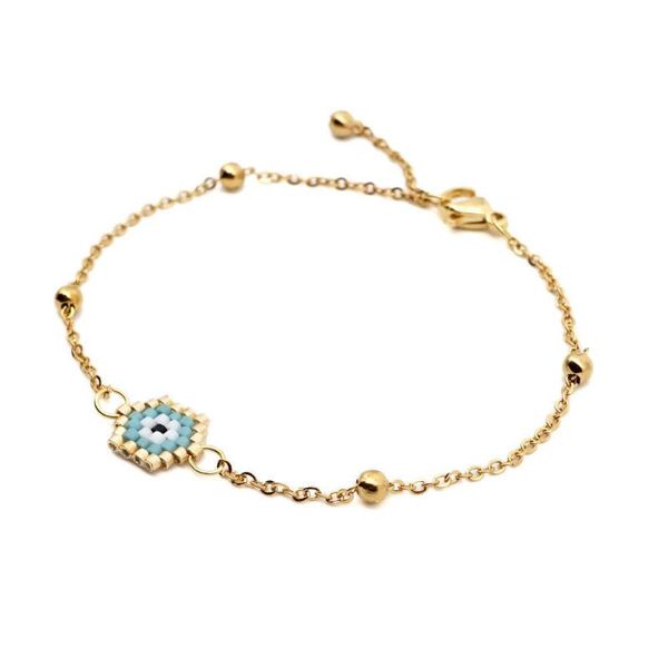 

zhini hand braided gold colors charm bracelet women men blue evil eye round beads bracelet fashion friendship jewelry pulseras, Golden;silver